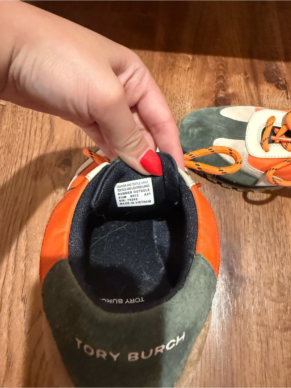 Tory Burch Orange, Green and Cream Suede-Trim Sneakers